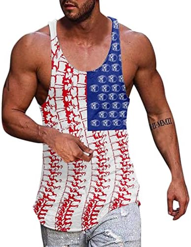 Американски врвови за знаме за мажи машко летно американско знаме шари за печатење врвови на врвови со облик на вратот, без ракави на вратот