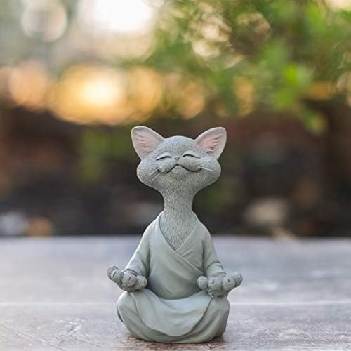 JFSM INC. Чудно сиво сиво Буда мачка фигура Медитација Јога Колекционерска колекција - Среќна колекција на мачки - подароци за