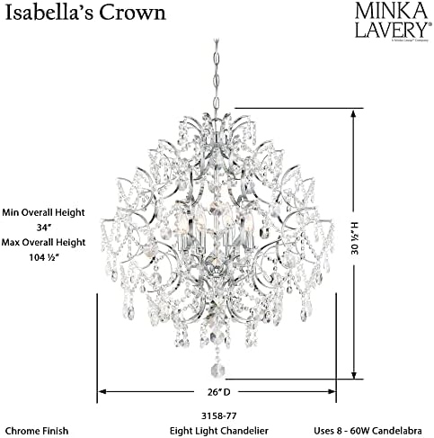 Кристално лустери на мекија од лавери 3158-77 Круна на Изабела, 8-светло 480 вати, хром