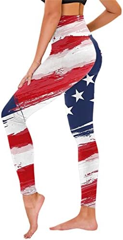 4 -ти јули високи хеланки за половини за жени со знаме на САД, кои трчаат по јога хеланки Ултра меки четки затегнати панталони за