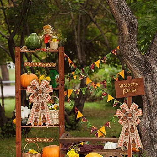 Големи есенски лакови за венец, Денот на благодарноста Гноми тиква од тиква од тиква, портокалови биволи карирани лакови за влезна