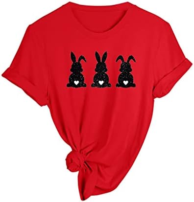 Велигденска маица за жени Симпатична зајак печати краток ракав О вратот Туника врвови за зајаче печатење блуза врвна лабава фит плус