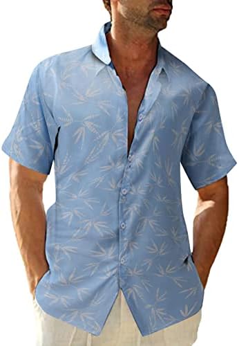 Летни кошули за мажи Хавајски печатење на јака од јака надолу надолу со кратки ракави кардиган лесна удобност плажа.