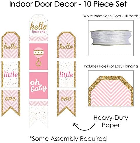 Голема точка на среќа Здраво малечко - розова и злато - девојче бебешки туш за забави за декорација и пакет за украси на врата