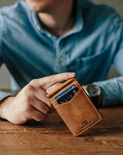 Serman Brands RFID блокирање на паричникот тенок бифолд - оригинална кожа минималистичка предна џебна паричница за мажи со подарок