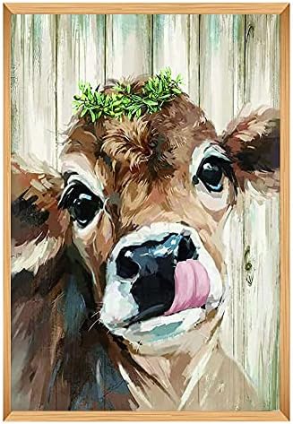 Дијамантски комплети за сликање - обоена животинска крава со венец 5D дијамантска уметност за возрасни деца дијамантски комплети за сликање