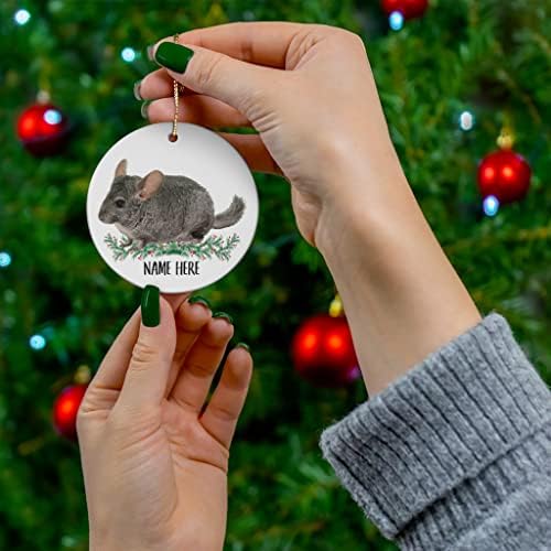Смешна чинчила сива купена персонализирана име подароци 2023 украси за новогодишна елка кружат керамика