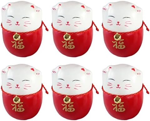 Phoenixb2c 6pcs среќни украси за мачки новогодишни роман на приврзоци пролетен фестивал мини среќа со скулптури со црвена црвена боја