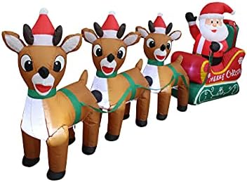 Два божиќни украси за украси, вклучуваат 8 стапки со надувување на Дедо Мраз на санки и три ирваси, и висока огромна елка со високи 12 нозе