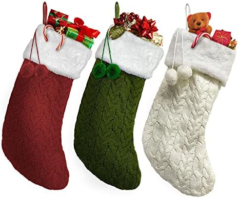 Земјините соништа плетени божиќни чорапи - сет за порибување на нејасни Божиќни декори | 16 инчи големи обоени чорапи со постава