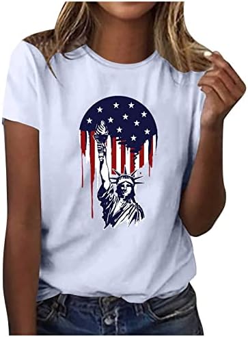 Маица на Денот на знамето за жени Американски знамиња со сончоглед кошули на 4-ти јули Патриотски блуза краток ракав за кратки