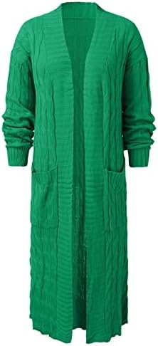 Џемпери за жени буци кабел плетете долг кардиган плус големина отворен предниот слаб џемпер -палто надворешна облека со џеб