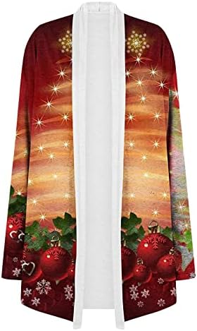 Грдите Божиќни џемпери за жени 2022 плус големина обична мода есен зимски кардиган со долг ракав отворен предниот дел смешни божиќни