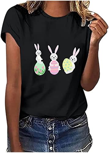 Зајак од кошула за печатење жени, печатени маички со кратки ракави, летен маичка за летни маички, велигденски ден Туника врвови
