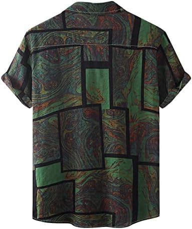 Убст кратки ракави Хавајски кошули за мажи, копче надолу лапел јака Бохо геометриска печатена обична кошула на плажа врвови