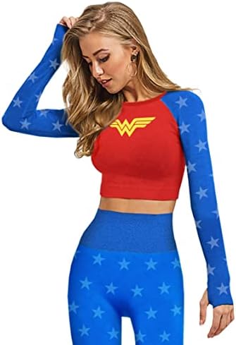 DC Comics Долг ракав Беспрекорен салата за култури за женски тренингот Јога Топ Чудо од жена Харли Квин Супергер Супермен Бетмен