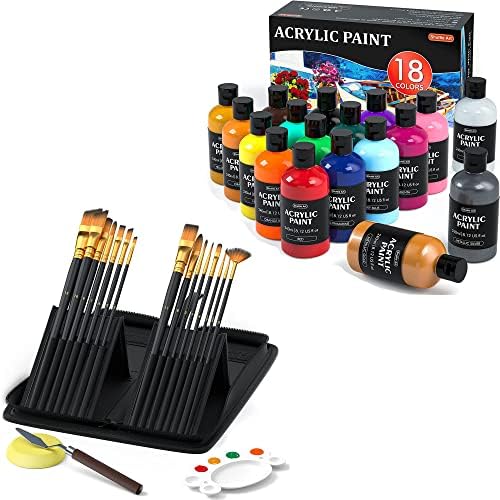 Пакет со акрилно сликарство со шатл -уметност, поставен за 18 бои акрилна боја во шишиња 8oz + 18 пакувања Професионални четки