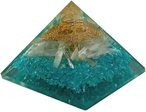 Sharvgun Extra Large Salenite & Aquamarine Stone Orgonite Pyramid Pyramid Crystal Crystal 65-75mm