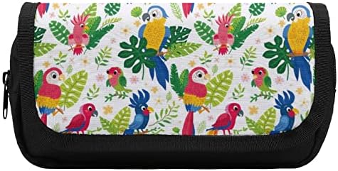 Симпатични тропски птици во торба со молив во џунгла, двоен слој Пенки за канцелариски материјал за торбичка за шминка за шминка кутија