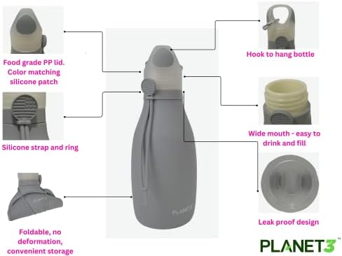 Планета3 шише со вода со вода со карабинер I 500 мл - компактен, лесен, еднократно шише за патувања за пешачење, ранец, кампување, работа