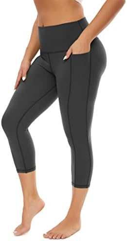 Таипове Капри хеланки за жени со џебови со високи половини со компресија за компресија Контрола Беспрекорна јога панталони