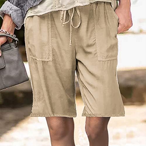 Shortsенски удобни шорцеви за влечење летни еластични памучни шорцеви од памук со средно-пораст со кратки џебови панталони модна облека 2023