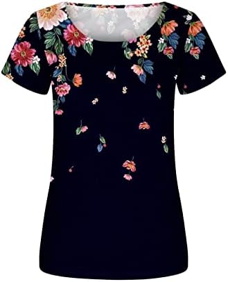 Модна женска цветна печатење Туника Туника Топ лето цветно печатено плетенка со кратки ракави за кратки ракави од вратот блуза