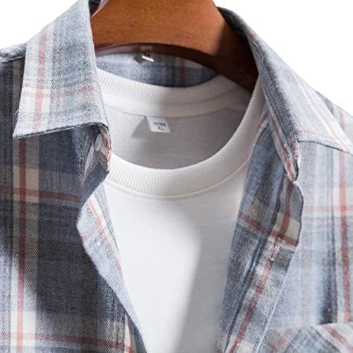 Xzhdd карирани кошули за мажи, пролетен долг ракав Проверено печатено копче надолу на врвови тинејџери Мода Тенок вклопна обична кошула