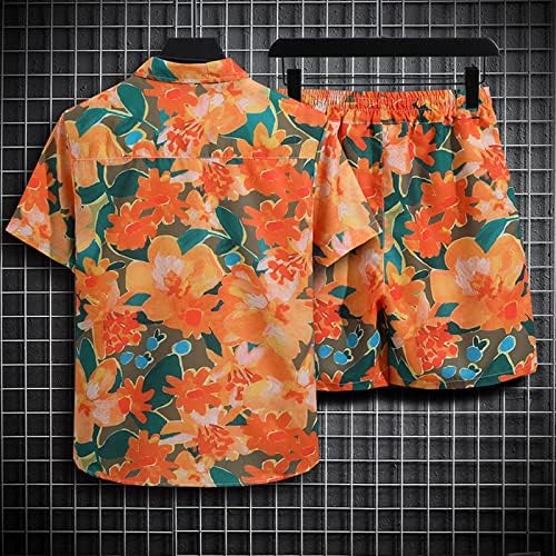 Облека со 2 парчиња облека за мажи се протегаат тропски хавајски кошула и кратки комплети гроздобер случајна спортска облека за спортска