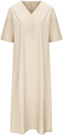 2023 летни памучни постелнина макси долги фустани за жени кратки ракави против вратот обичен фустан случајна удобна плажа