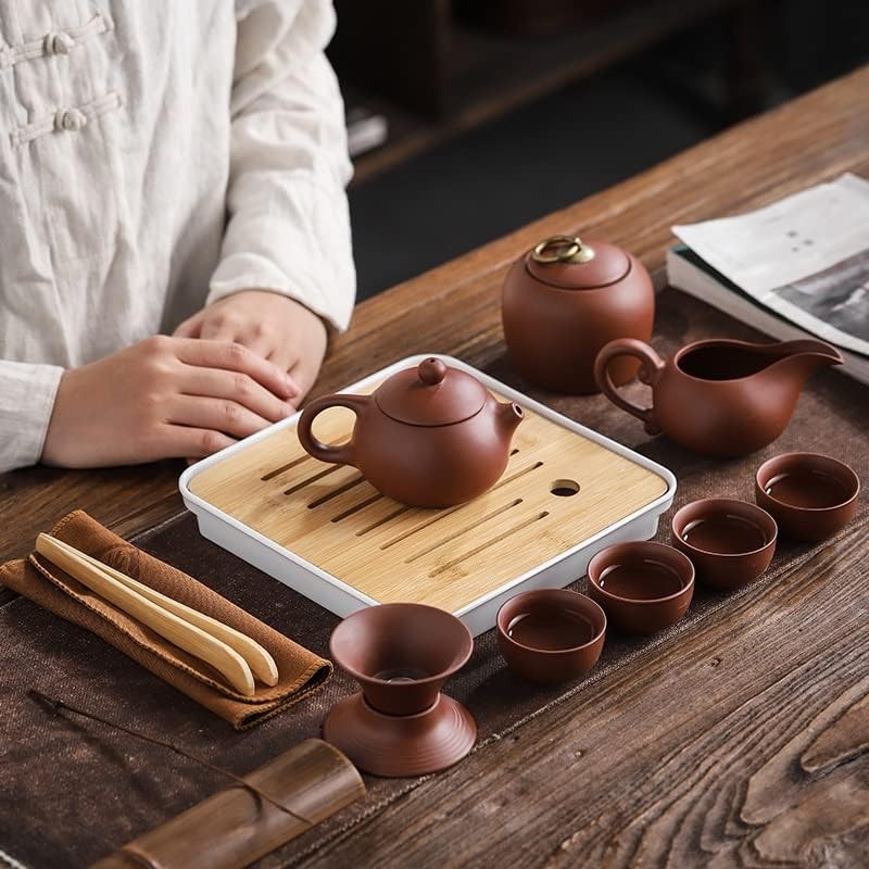 Houkai чај постави виолетова глина преносен чајник на отворено патување гаиван чаши церемонија за течење на фини подароци организатор