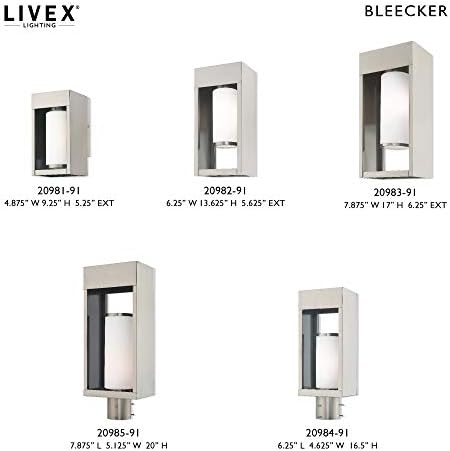 Livex Lighting 20983-04 Bleecker - Еден лесен надворешен wallиден фенер со сатен опал бело стакло, изберете финиш: црна завршница