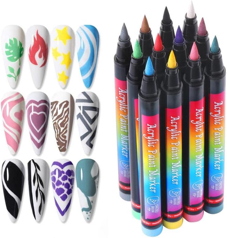 Nail Art Graffiti Pen 12 бои цртање на водни базени пенкала поставени за дизајн на уметност за нокти лесно со употреба на алатки за убавина за