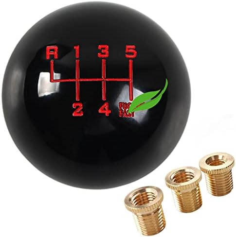 Копче за промена на црната топка со црна топка 6 Брзина на копчето за промена M12X1.25, со 3 адаптери M10x1.5 M10x1.25 M8X1.25
