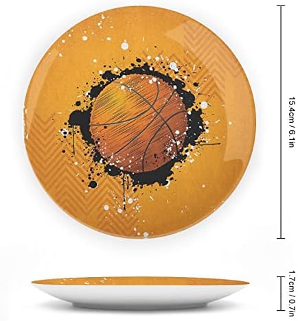 Плоча за керамички приказ на лигутари, спортска керамичка висечка декоративна плоча, прскања за кошарка на бои на апстрактна грингиска позадина, 8 инчи, керамичка ч