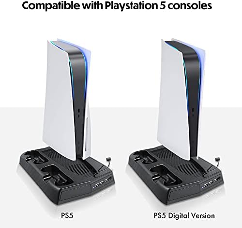 Васерштајн 3-во-1 Sony Playstation 5 Вертикален Држач За Ладење Со Станица За Полнење DualSense Контролер, Вентилатор За Ладење И Складирање