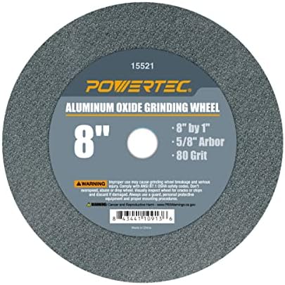 Powertec 15521 тркало за мелење на алуминиум оксид 80 решетки, 8 x 1 со 5/8 арбор