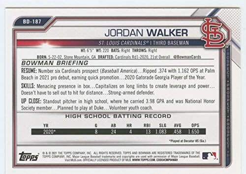 2021 Bowman Draft BD-187 Jordan Walker NM-MT кардинали