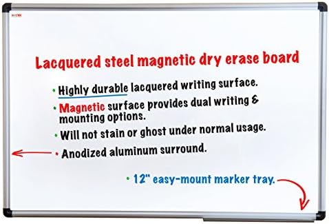 Табла за магнетна суво бришење на т.е. | Лесно бришење бела табла | 18 x 24 инчи | Лакиран челик, алуминиумска рамка табла | Лесен, лесен wallиден