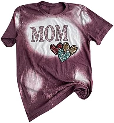 Женска среќна маица за Денот на мајката Симпатична буква печатена графичка мета случајна кратка ракав екипаж на врвови за празничка