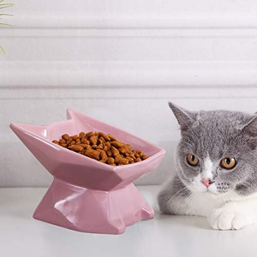 Jemirry керамика кренато сад за мачки против повраќање, покачени чинии за мачки со агол на навалување од 15 °, храна што не се лизгаат и вода