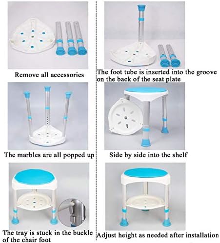 Столици од бања, столче за столче за туширање со столче со поставени ротирачки прилагодливи нозе сини нелизгачки седишта за бања лесна со