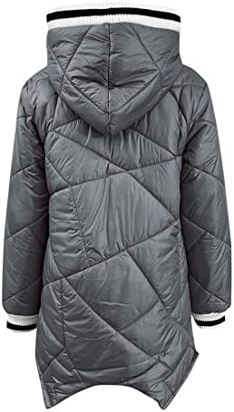 Женски зимски палто со долг ракав, долга качулка, загреано палто со џебови ватирана на отворено јакна долги палта за жени