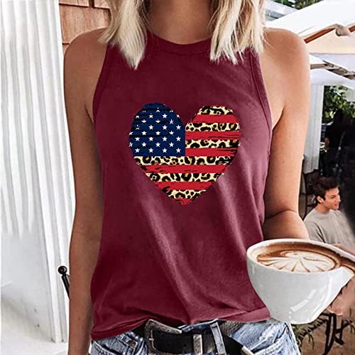 Симпатична американска резервоар за знаме на врвот за жени летни маички без ракави, обични топки леопард печати графички патриотски