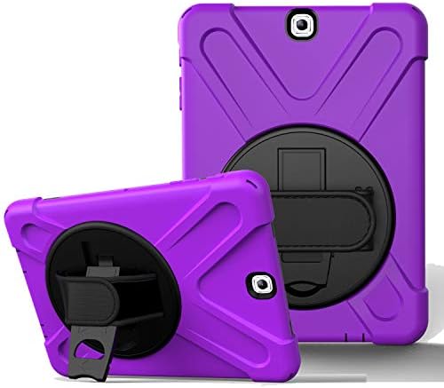 Бршлен 360 Степени Капак На Куќиштето Компатибилен Со Samsung Galaxy Tab S2 9.7 Држач За Држач Со Ремен За Зглоб и Ремен За Рамо-Виолетова