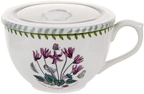 Portmeirion Botanic Garden Jumbo Cup со Lid | 20 мл голема чаша со мотив на Цикламен | Идеално за супа, кафе или чај | Направено од порцелан |