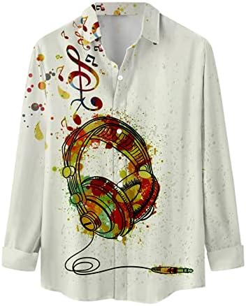 Zpervoba Машка случајна музика печати плус големина кошула со долга ракав, исклучете ја кошулата со јака празна маица