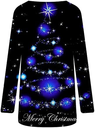 Плус големина Туника врвови за жени со долги ракави блузи Божиќни кошули Снежен човек печати врвови во боја на џемпер за жени