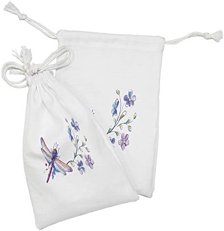 Сет на ткаенини со змеј од амбзон од 2, акварелска бубачка пеперутка како молци гранка бршлен цвеќиња лилјани уметност, мала торба
