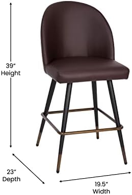 Флеш мебел Лила комерцијална оценка модерна манжетна контра столица-кафеава ласкава тапацир-26 „Барстал-контурирана од грб-челик рамка и подножје